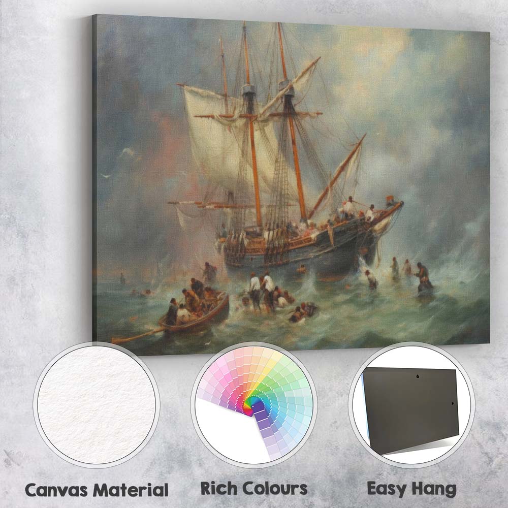 Historic Sailing Ship Rescue at Sea Dramatic Maritime Canvas Wall Art Print Decor Picture Ready to Hang