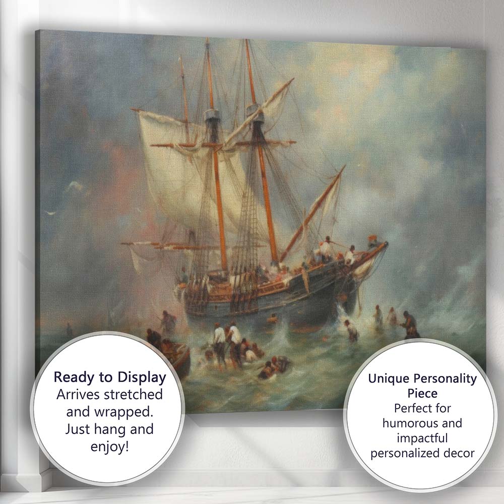 Historic Sailing Ship Rescue at Sea Dramatic Maritime Canvas Wall Art Print Decor Picture Ready to Hang