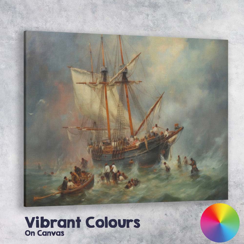 Historic Sailing Ship Rescue at Sea Dramatic Maritime Canvas Wall Art Print Decor Picture Ready to Hang