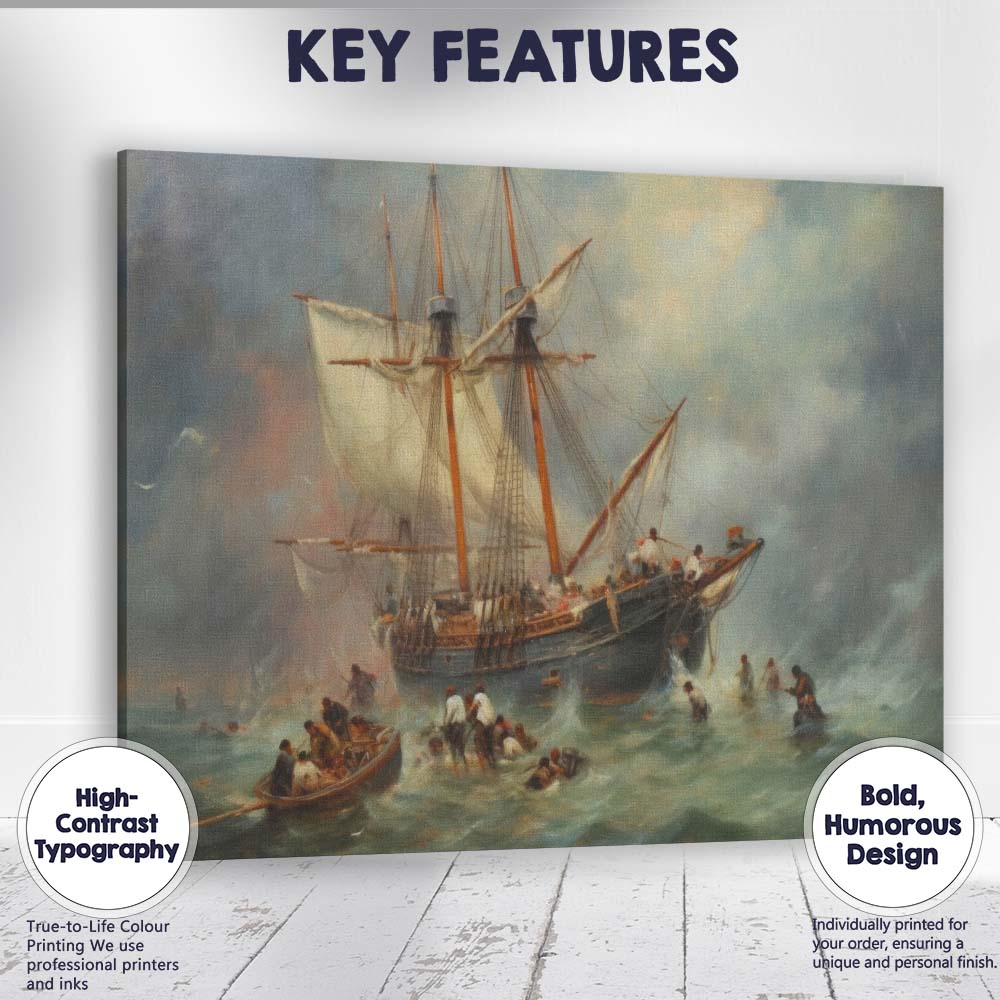 Historic Sailing Ship Rescue at Sea Dramatic Maritime Canvas Wall Art Print Decor Picture Ready to Hang