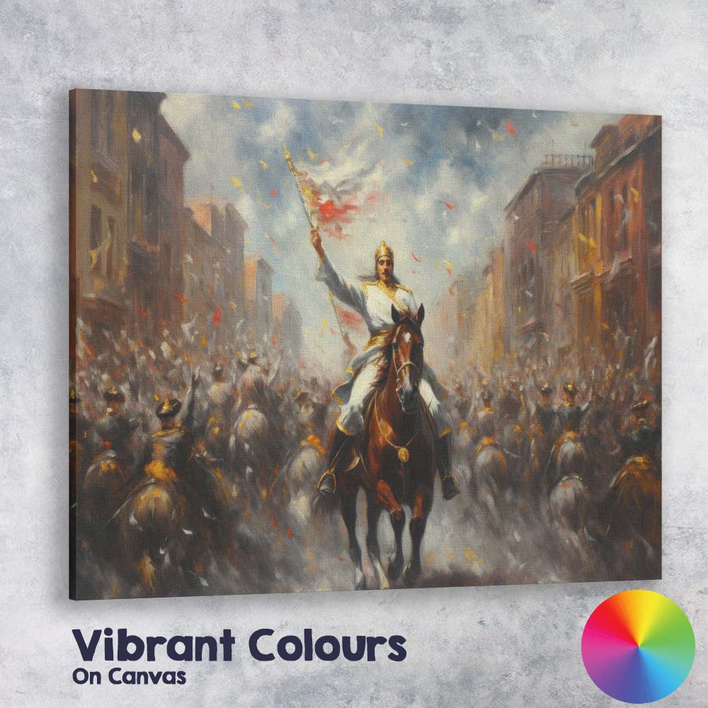 Victorious Horseback Leader Procession Historical Celebration Canvas Wall Art Print Decor Picture Ready to Hang