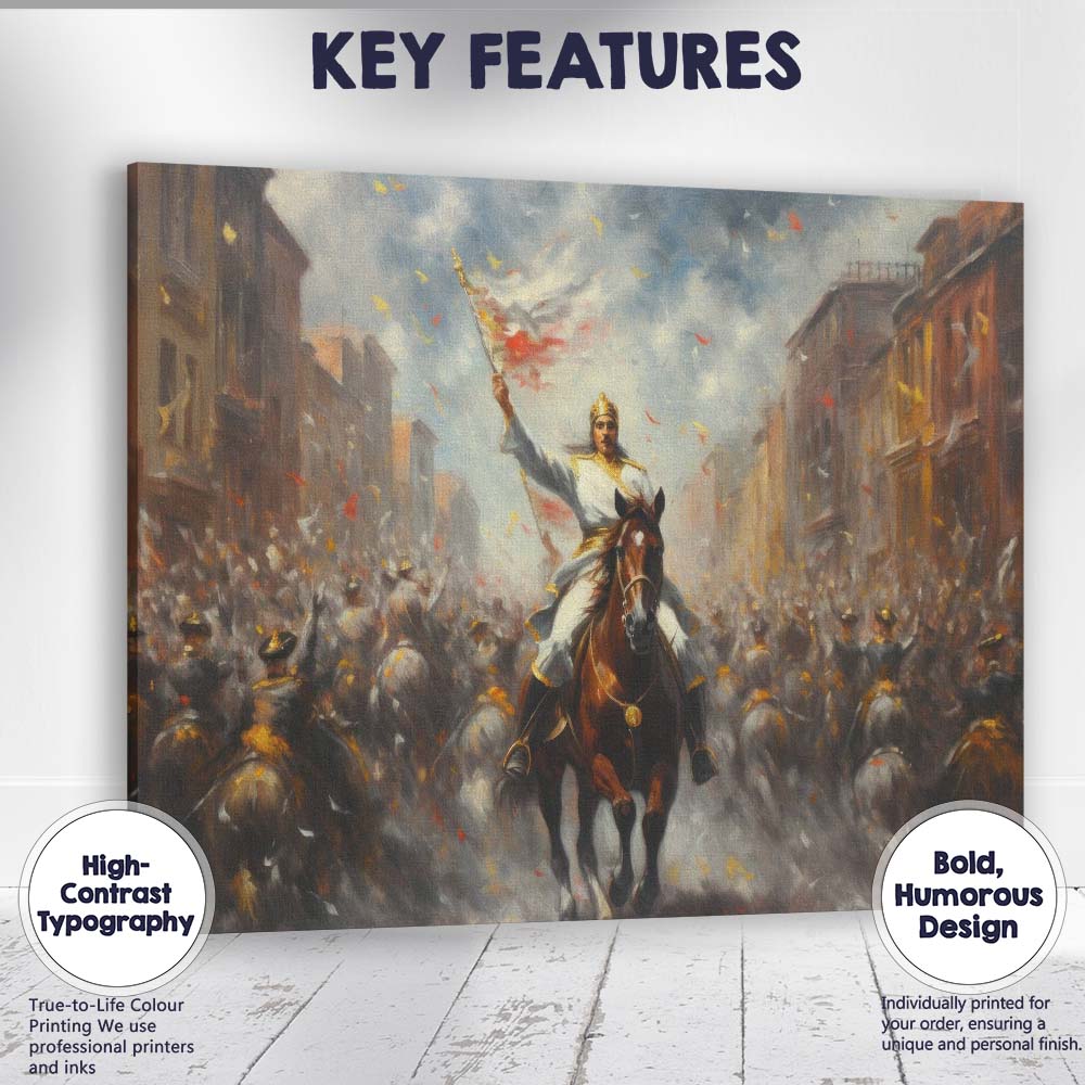 Victorious Horseback Leader Procession Historical Celebration Canvas Wall Art Print Decor Picture Ready to Hang