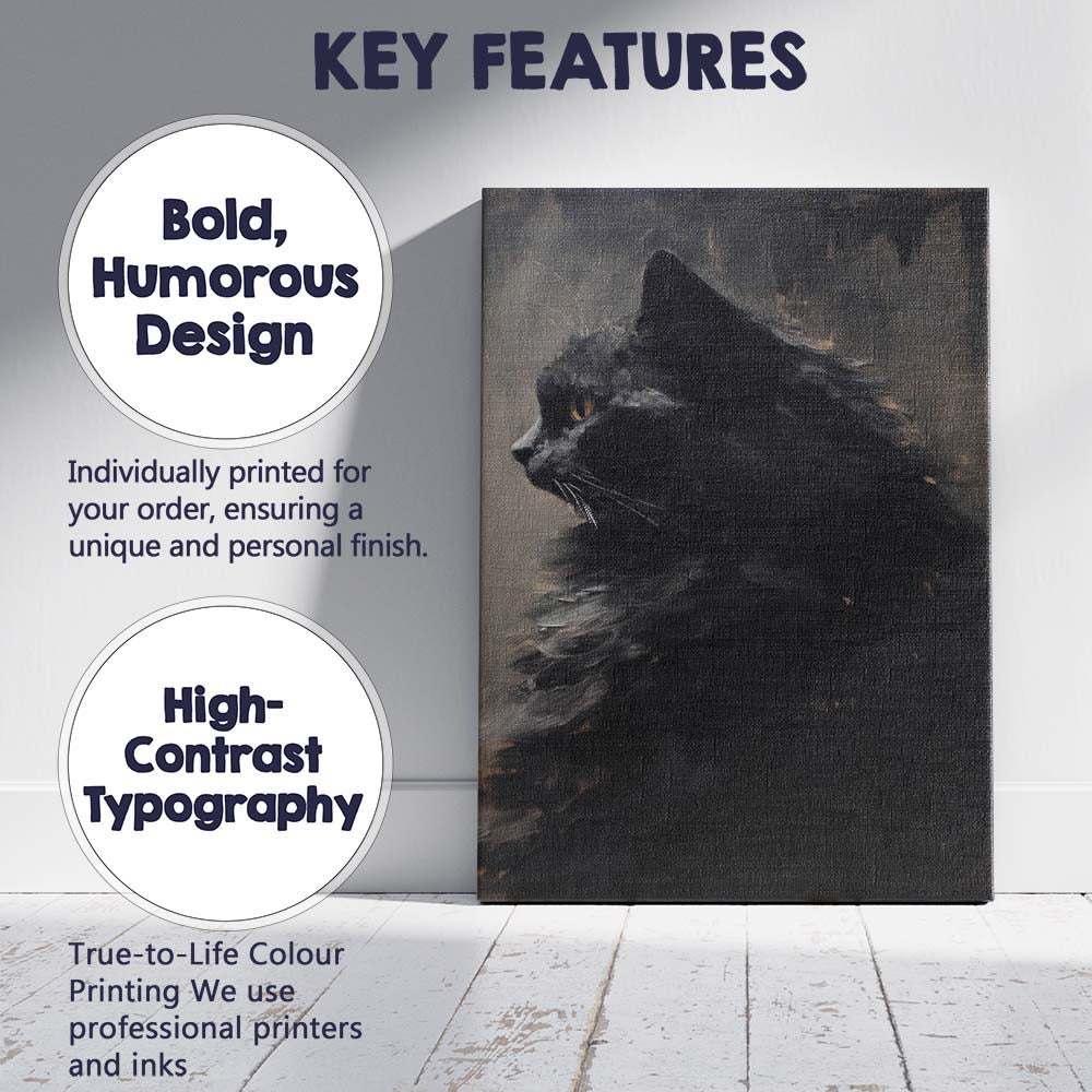 Black Cat Portrait Dark Moody Oil Painting Canvas Wall Art Print Decor Picture Ready to Hang