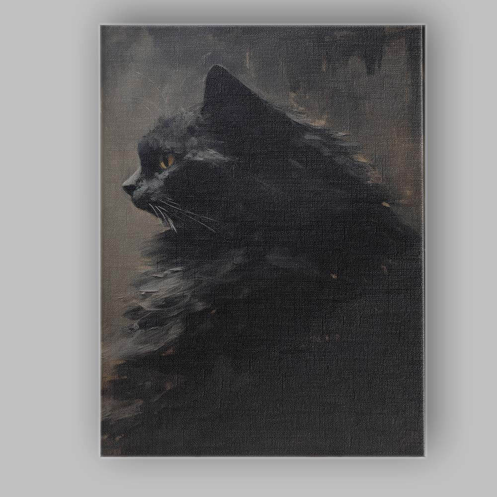 Black Cat Portrait Dark Moody Oil Painting Canvas Wall Art Print Decor Picture Ready to Hang