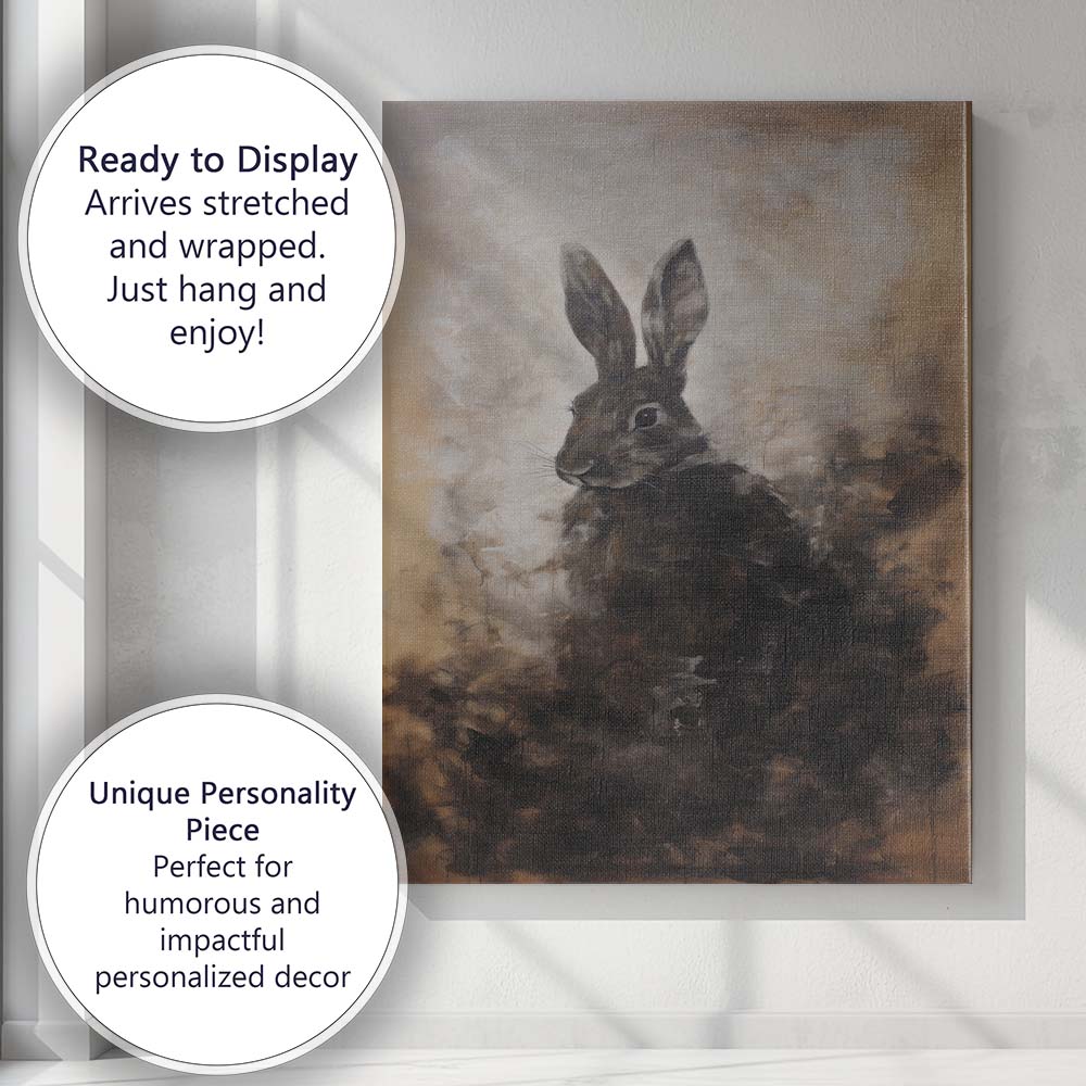 Dark Rabbit Portrait Atmospheric Wildlife Painting Canvas Wall Art Print Decor Picture Ready to Hang