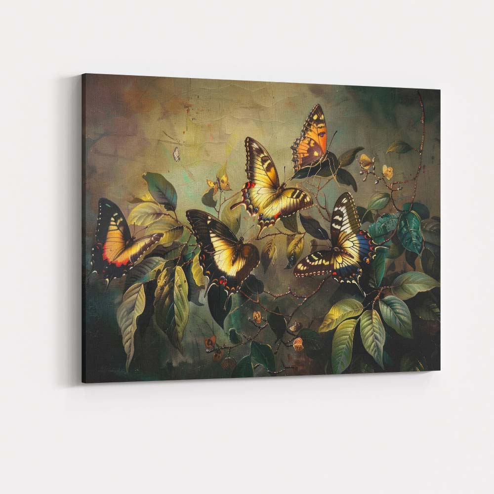 Colourful Butterflies On Botanical Foliage Nature Artwork Canvas Wall Art Print Decor Picture Ready to Hang