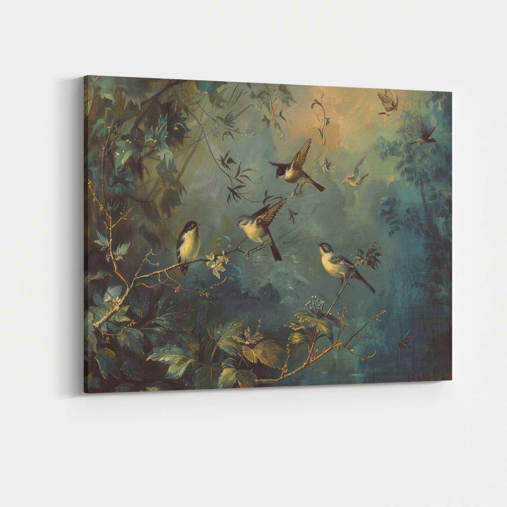 Woodland Songbirds In Enchanted Forest Nature Painting Canvas Wall Art Print Decor Picture Ready to Hang