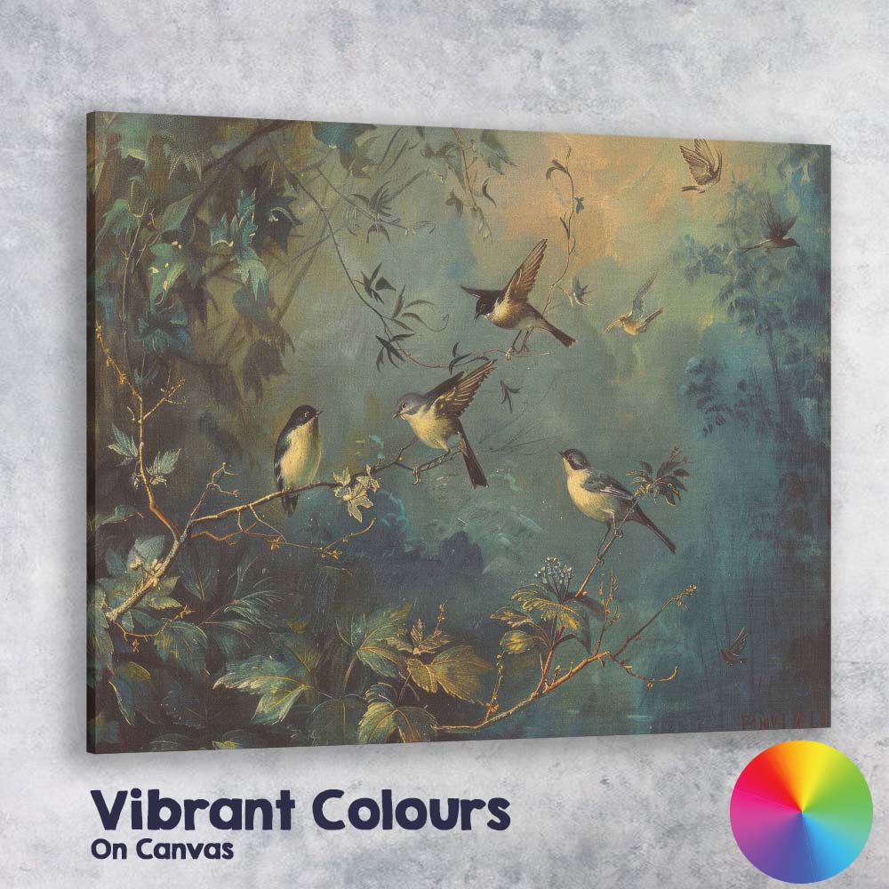 Woodland Songbirds In Enchanted Forest Nature Painting Canvas Wall Art Print Decor Picture Ready to Hang