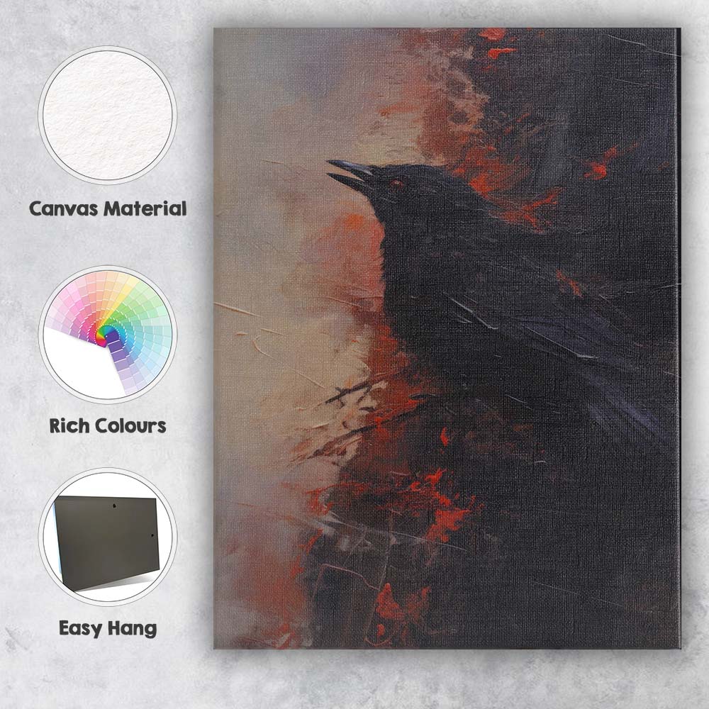 Black Raven Dramatic Abstract Bird Artwork Canvas Wall Art Print Decor Picture Ready to Hang