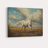 Majestic White Horse Running Through Meadow Landscape Canvas Wall Art Print Decor Picture Ready to Hang
