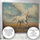 Majestic White Horse Running Through Meadow Landscape Canvas Wall Art Print Decor Picture Ready to Hang