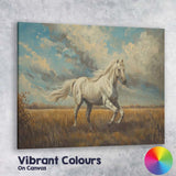 Majestic White Horse Running Through Meadow Landscape Canvas Wall Art Print Decor Picture Ready to Hang