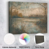 Tranquil Misty Lake Waterside Watercolour Landscape Canvas Wall Art Print Decor Picture Ready to Hang