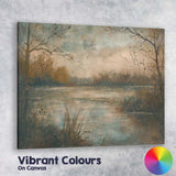 Tranquil Misty Lake Waterside Watercolour Landscape Canvas Wall Art Print Decor Picture Ready to Hang