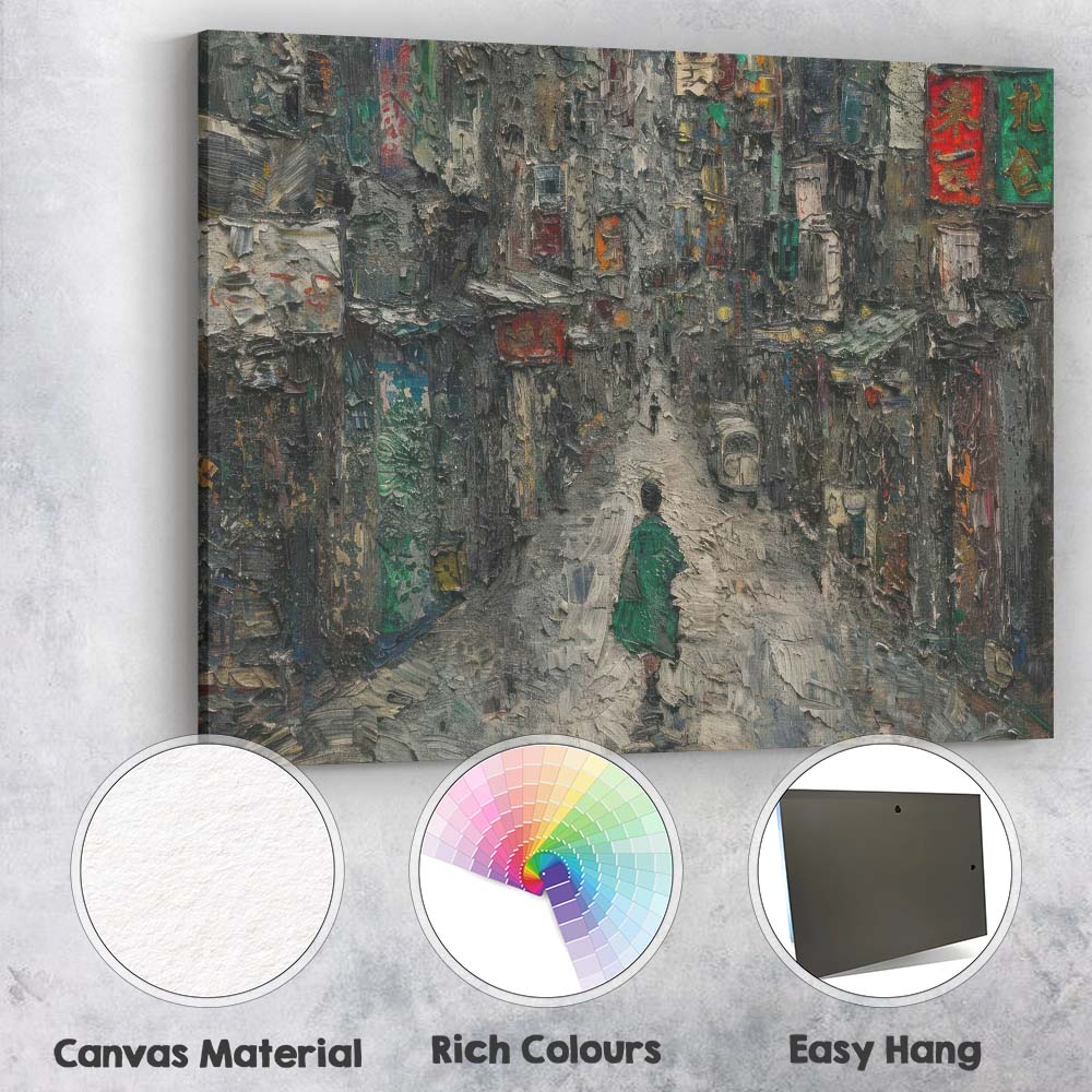 Urban Alleyway Figure Textured Abstract Cityscape Painting Canvas Wall Art Print Decor Picture Ready to Hang