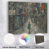 Urban Alleyway Figure Textured Abstract Cityscape Painting Canvas Wall Art Print Decor Picture Ready to Hang