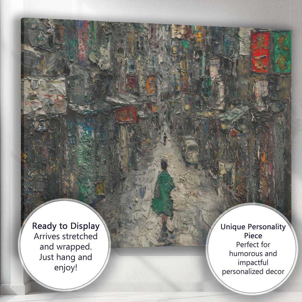 Urban Alleyway Figure Textured Abstract Cityscape Painting Canvas Wall Art Print Decor Picture Ready to Hang