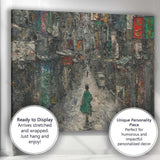 Urban Alleyway Figure Textured Abstract Cityscape Painting Canvas Wall Art Print Decor Picture Ready to Hang