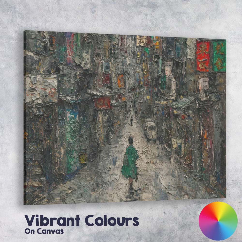Urban Alleyway Figure Textured Abstract Cityscape Painting Canvas Wall Art Print Decor Picture Ready to Hang