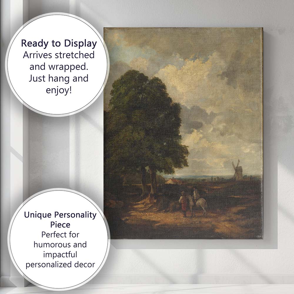 Countryside Tree and Windmill Pastoral Landscape Painting Canvas Wall Art Print Decor Picture Ready to Hang