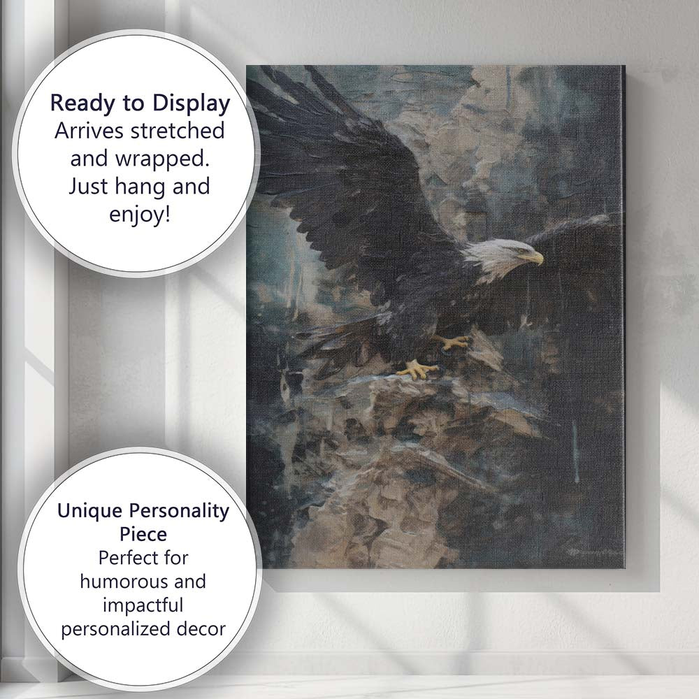 Majestic Bald Eagle Dark Textured Wildlife Painting Canvas Wall Art Print Decor Picture Ready to Hang