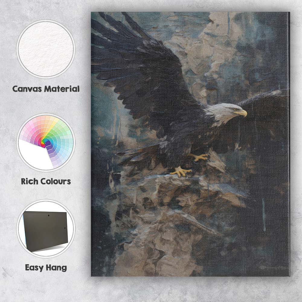 Majestic Bald Eagle Dark Textured Wildlife Painting Canvas Wall Art Print Decor Picture Ready to Hang