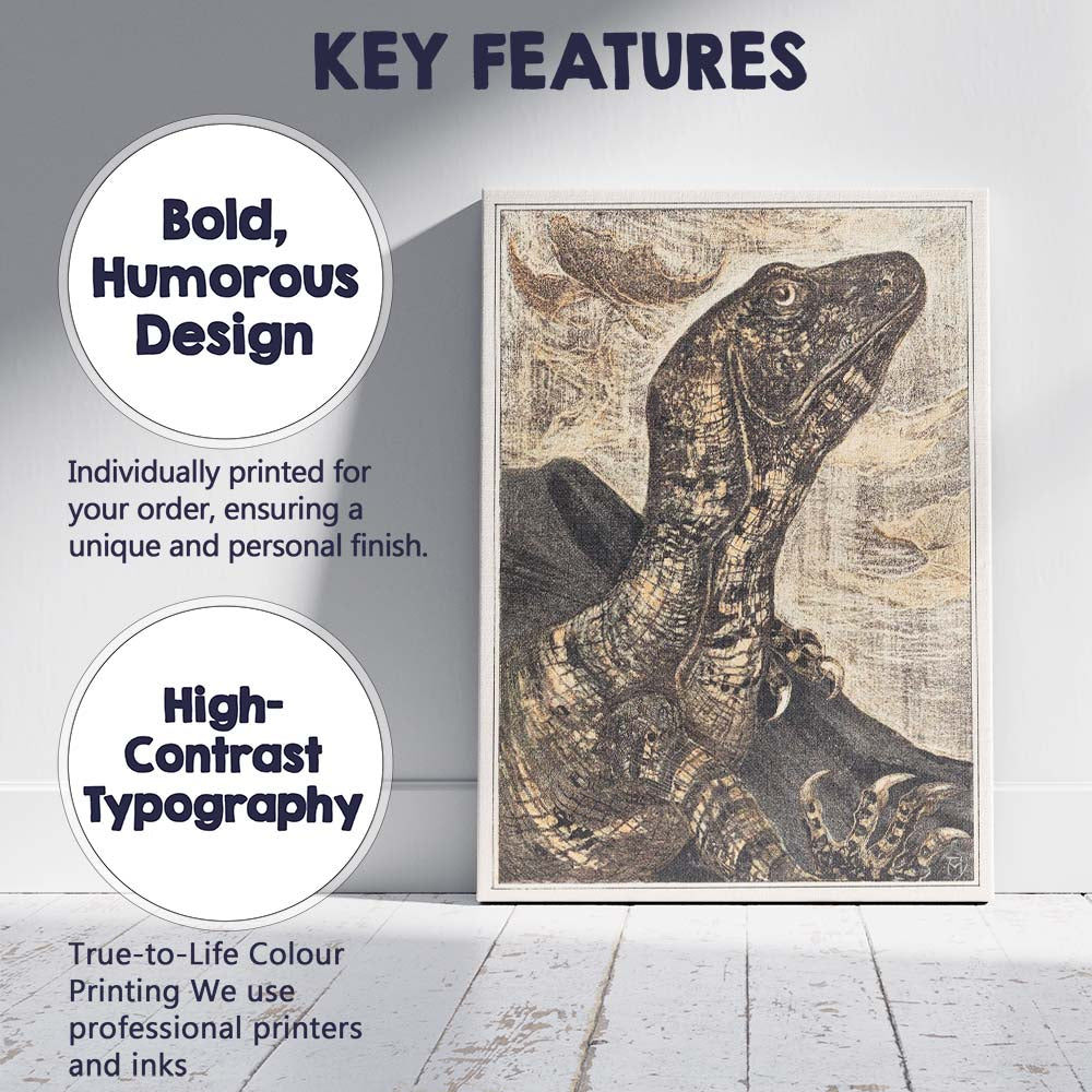 Antique Monitor Lizard Natural History Illustration Canvas Wall Art Print Decor Picture Ready to Hang