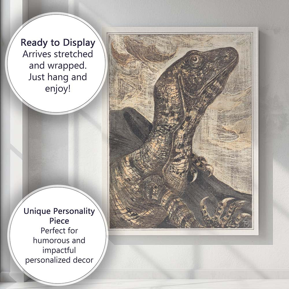 Antique Monitor Lizard Natural History Illustration Canvas Wall Art Print Decor Picture Ready to Hang
