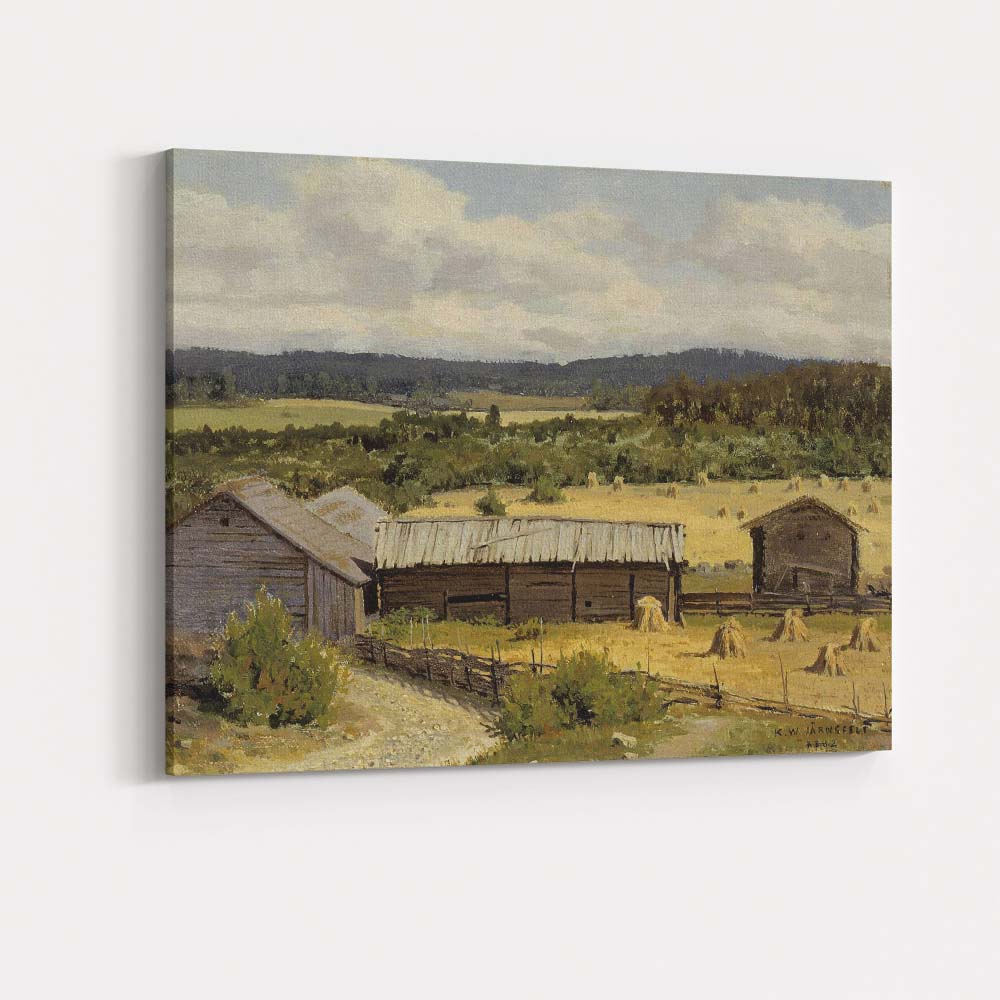 Rustic Harvest Farm Landscape Nordic Countryside Oil Painting Canvas Wall Art Print Decor Picture Ready to Hang