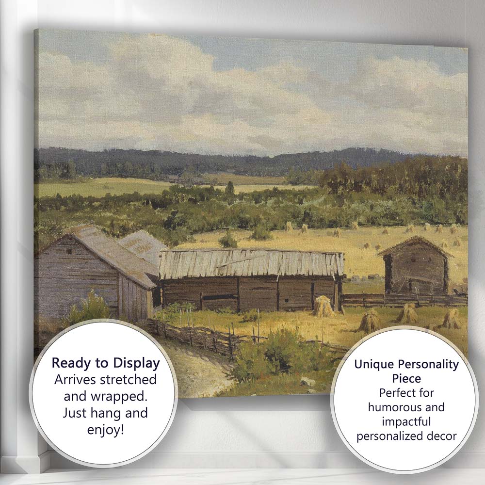 Rustic Harvest Farm Landscape Nordic Countryside Oil Painting Canvas Wall Art Print Decor Picture Ready to Hang