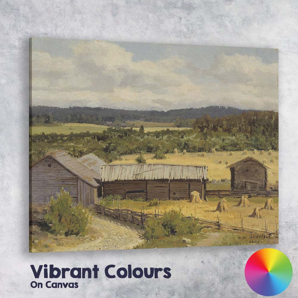 Rustic Harvest Farm Landscape Nordic Countryside Oil Painting Canvas Wall Art Print Decor Picture Ready to Hang