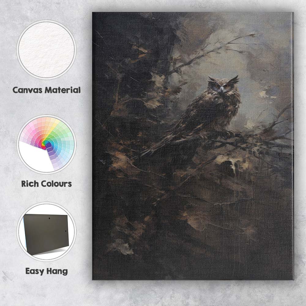 Dark Woodland Owl Atmospheric Wildlife Contemporary Painting Canvas Wall Art Print Decor Picture Ready to Hang