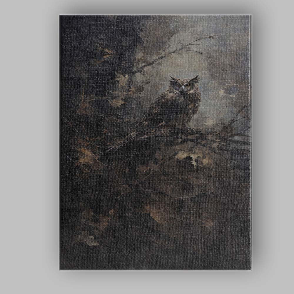 Dark Woodland Owl Atmospheric Wildlife Contemporary Painting Canvas Wall Art Print Decor Picture Ready to Hang