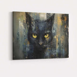 Dark Black Cat Abstract Expressionist Animal Portrait Canvas Wall Art Print Decor Picture Ready to Hang