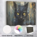 Dark Black Cat Abstract Expressionist Animal Portrait Canvas Wall Art Print Decor Picture Ready to Hang
