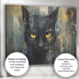 Dark Black Cat Abstract Expressionist Animal Portrait Canvas Wall Art Print Decor Picture Ready to Hang