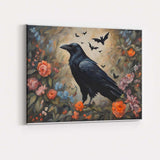 Gothic Raven with Bats and Romantic Flowers Fantasy Artwork Canvas Wall Art Print Decor Picture Ready to Hang