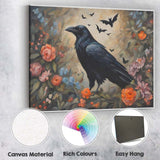Gothic Raven with Bats and Romantic Flowers Fantasy Artwork Canvas Wall Art Print Decor Picture Ready to Hang