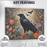 Gothic Raven with Bats and Romantic Flowers Fantasy Artwork Canvas Wall Art Print Decor Picture Ready to Hang