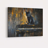 Black Cat Sitting on Piano Moody Abstract Gothic Painting Canvas Wall Art Print Decor Picture Ready to Hang
