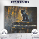 Black Cat Sitting on Piano Moody Abstract Gothic Painting Canvas Wall Art Print Decor Picture Ready to Hang