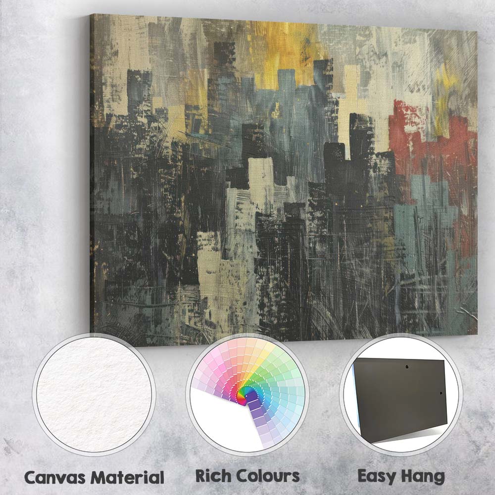 Dark Urban Skyline Abstract Expressionist Cityscape Painting Canvas Wall Art Print Decor Picture Ready to Hang