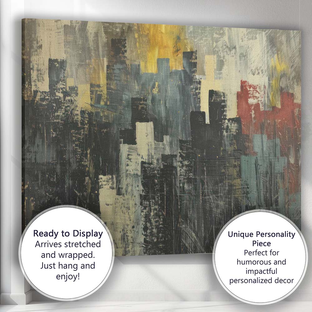 Dark Urban Skyline Abstract Expressionist Cityscape Painting Canvas Wall Art Print Decor Picture Ready to Hang