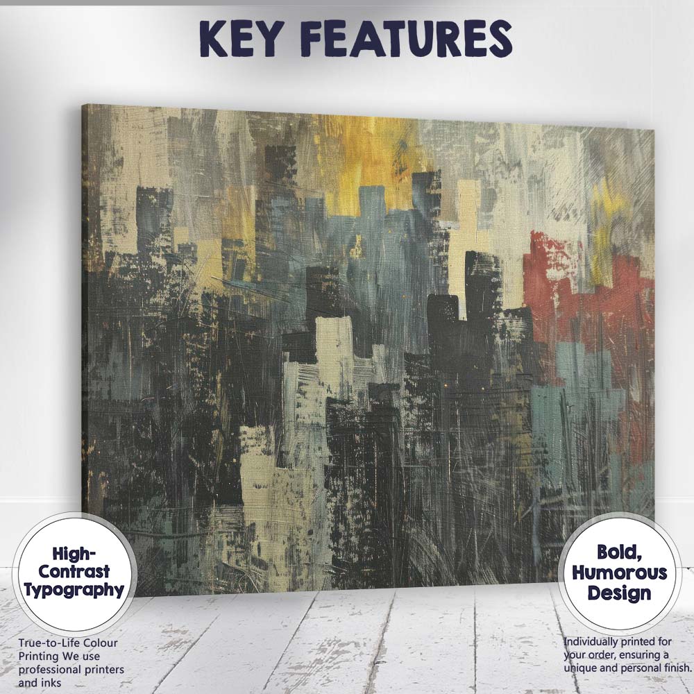 Dark Urban Skyline Abstract Expressionist Cityscape Painting Canvas Wall Art Print Decor Picture Ready to Hang