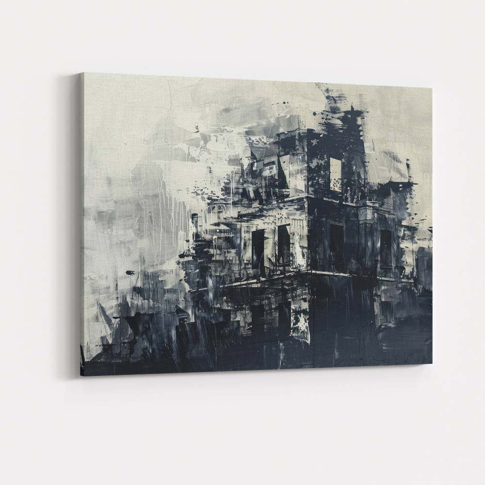 Monochrome Architectural Abstract Building Facade Textured Painting Canvas Wall Art Print Decor Picture Ready to Hang