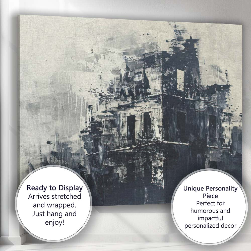 Monochrome Architectural Abstract Building Facade Textured Painting Canvas Wall Art Print Decor Picture Ready to Hang