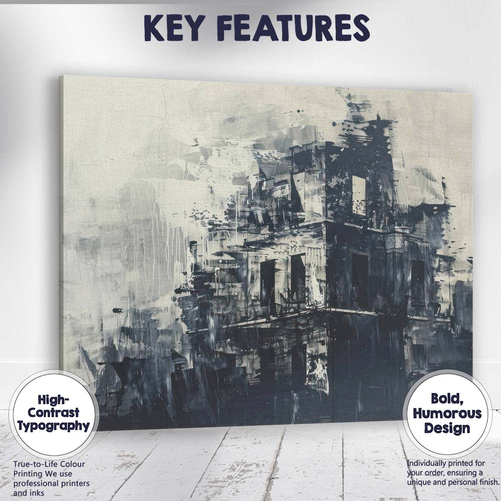 Monochrome Architectural Abstract Building Facade Textured Painting Canvas Wall Art Print Decor Picture Ready to Hang