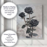 Elegant Black Rose Botanical Floral Still Life Painting Canvas Wall Art Print Decor Picture Ready to Hang