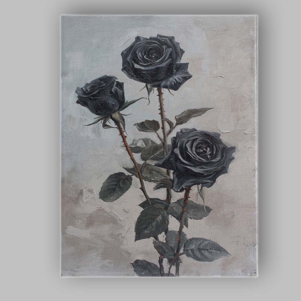 Elegant Black Rose Botanical Floral Still Life Painting Canvas Wall Art Print Decor Picture Ready to Hang