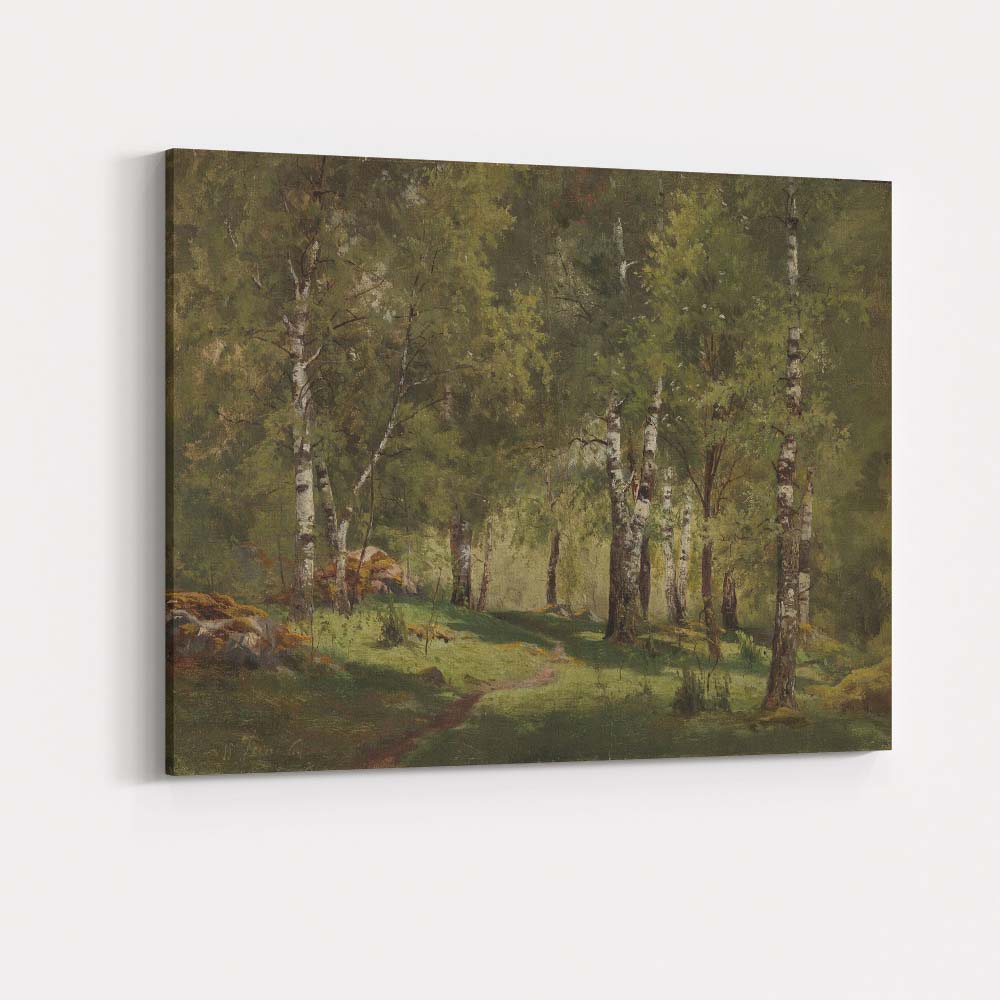 Sunlit Birch Forest Woodland Landscape Traditional Painting Canvas Wall Art Print Decor Picture Ready to Hang